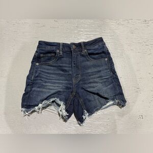 American Eagle Outfitters Blue Jean Denim Shorts with Distressed Look and Fray…